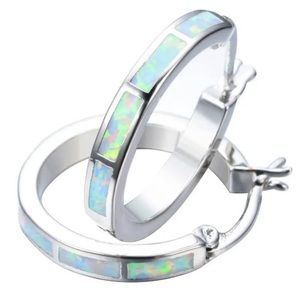 🆕 | Beautiful Silver White Simulated Opal | Hoop Earrings